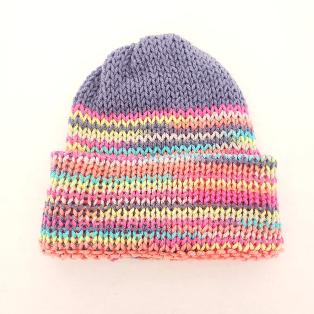 New Handmade Youth Crochet Multicolor Colorful Striped Hat Beanie Cute - Picture 6 of 10